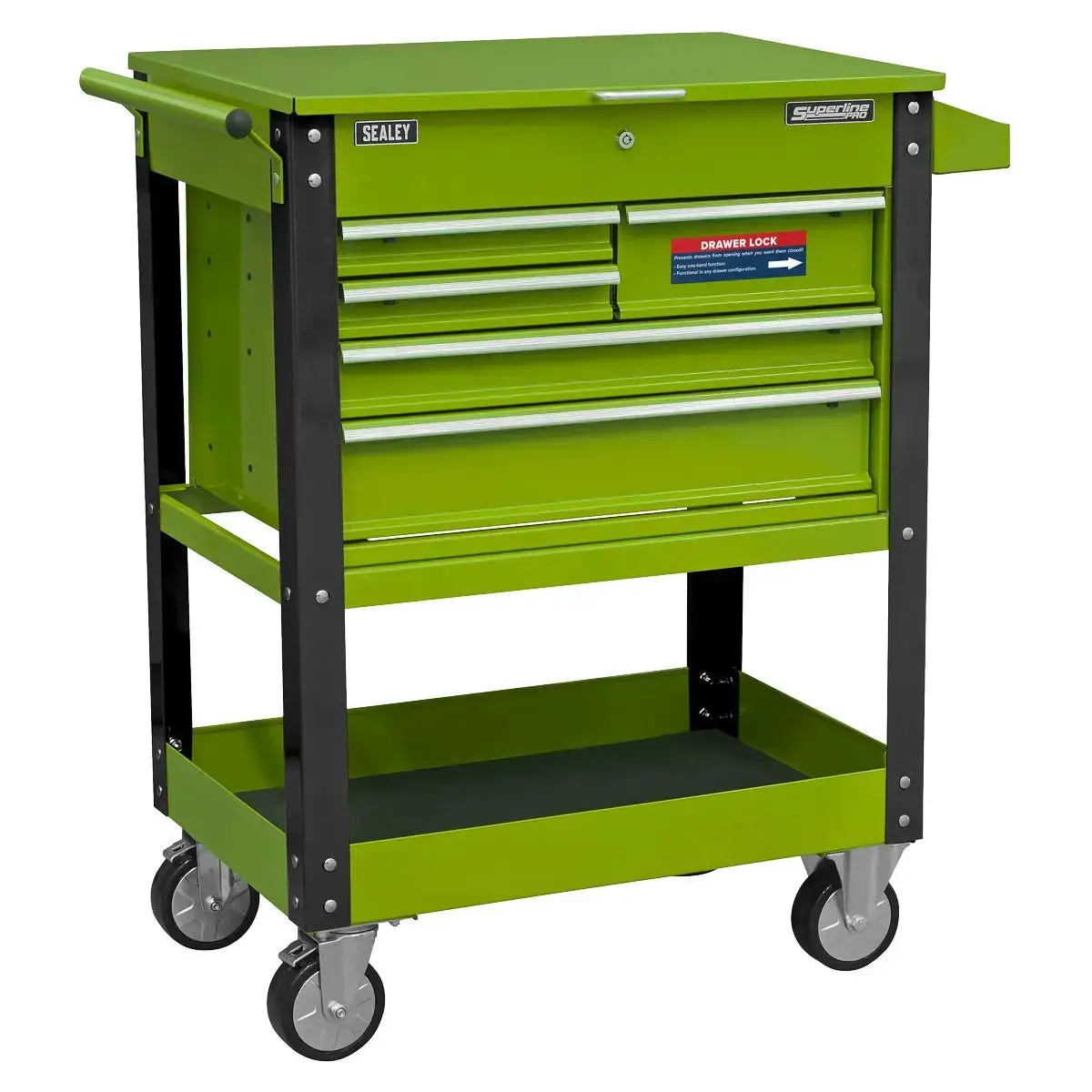 Sealey Superline Pro Heavy-Duty Mobile Tool & Parts Trolley With 5 Drawers And Lockable Top- Hi-Vis Green 1