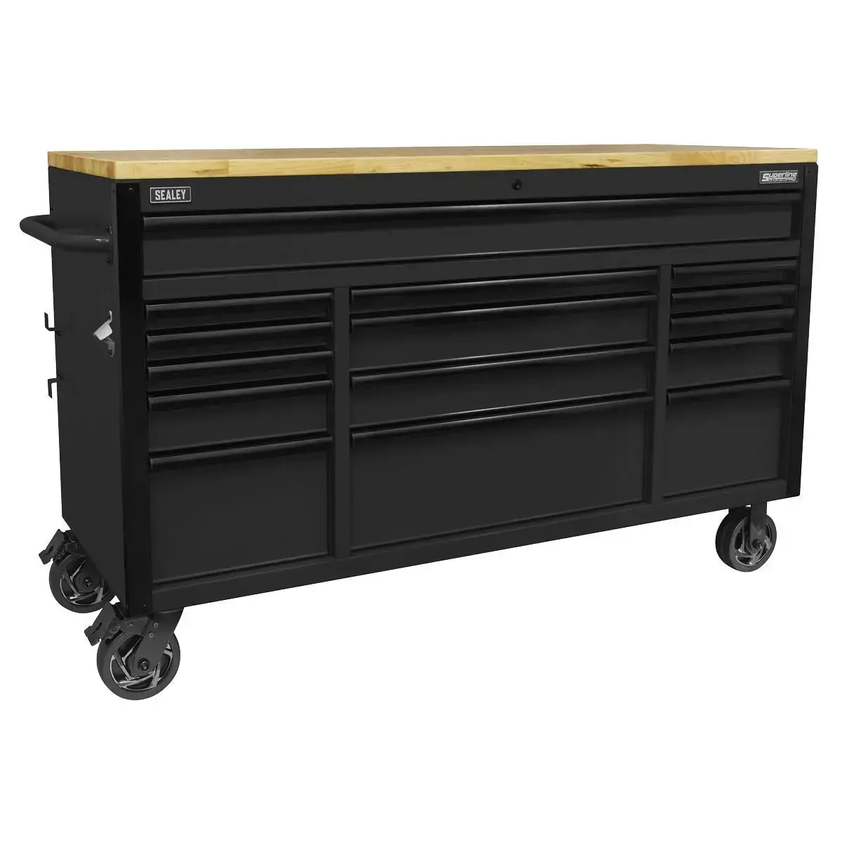 Sealey Superline Pro Superline Pro® Black Edition Mobile Trolley With Wooden Worktop 15 Drawer 1549Mm 1