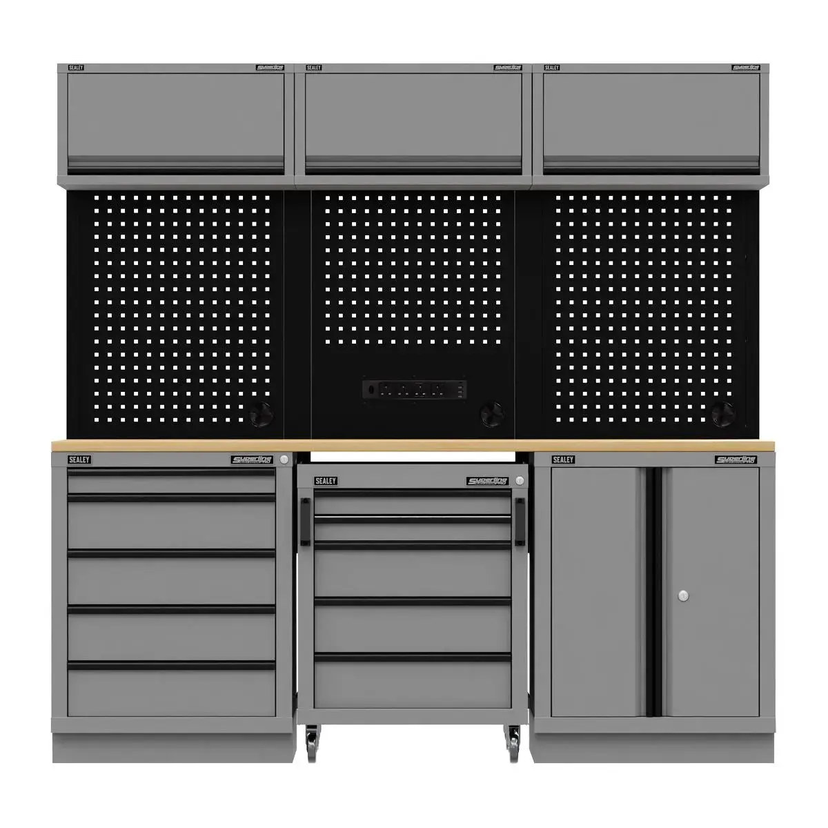 Sealey Superline Pro Superline Pro® Black Edition Storage System With Rubber Wood Worktop 2.04M 1
