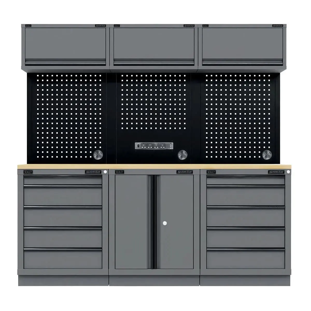 Sealey Superline Pro Superline Pro® Black Edition Storage System With Rubber Wood Worktop 2.04M 1