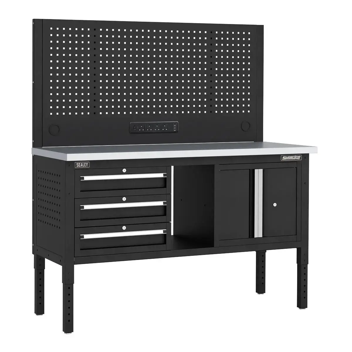 Sealey Superline Pro Superline Pro® Modular Workbench With 3 Drawers & Cupboard Stainless Steel Worktop 1525Mm 1