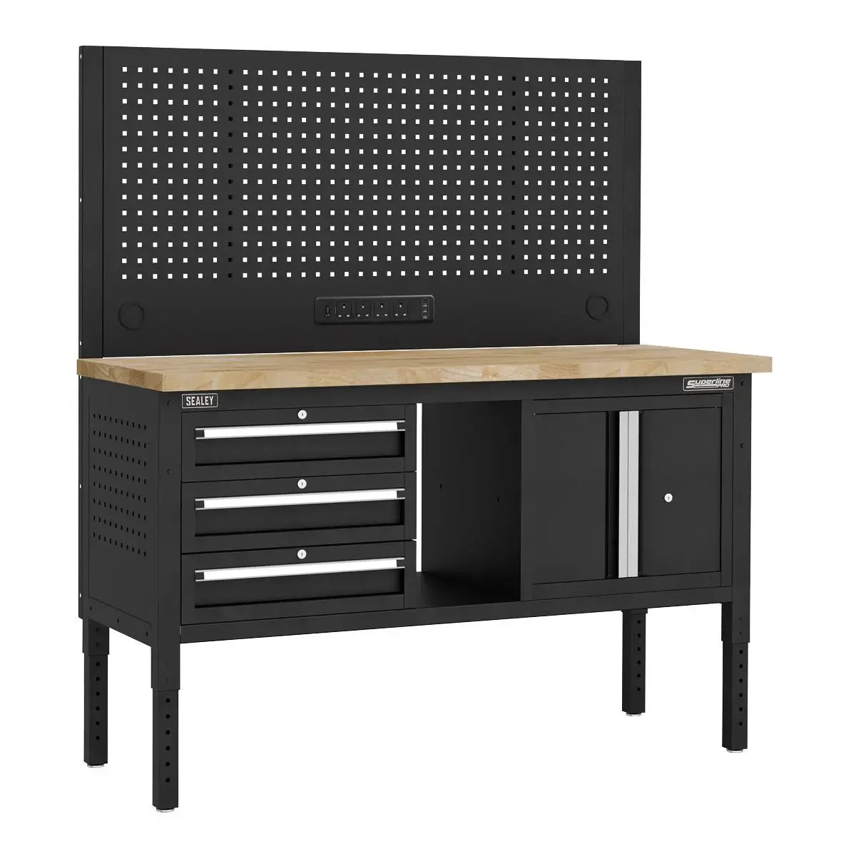 Sealey Superline Pro Superline Pro® Modular Workbench With 3 Drawers & Cupboard Wooden Worktop 1525Mm 1