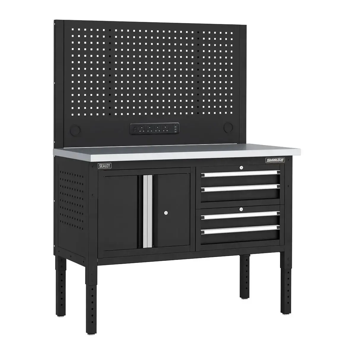 Sealey Superline Pro Superline Pro® Modular Workbench With 4 Drawers & Cupboard Stainless Steel Worktop 1265Mm 1