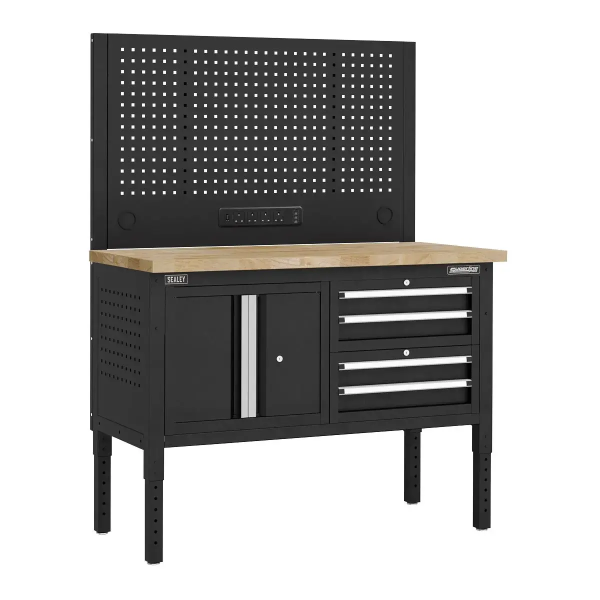 Sealey Superline Pro Superline Pro® Modular Workbench With 4 Drawers & Cupboard Wooden Worktop 1265Mm 1