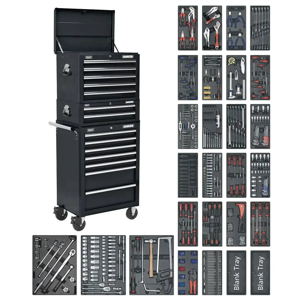 Sealey Superline Pro Tool Chest Combination 14 Drawer With Ball-Bearing Slides - Black & 1179Pc Tool Kit 1