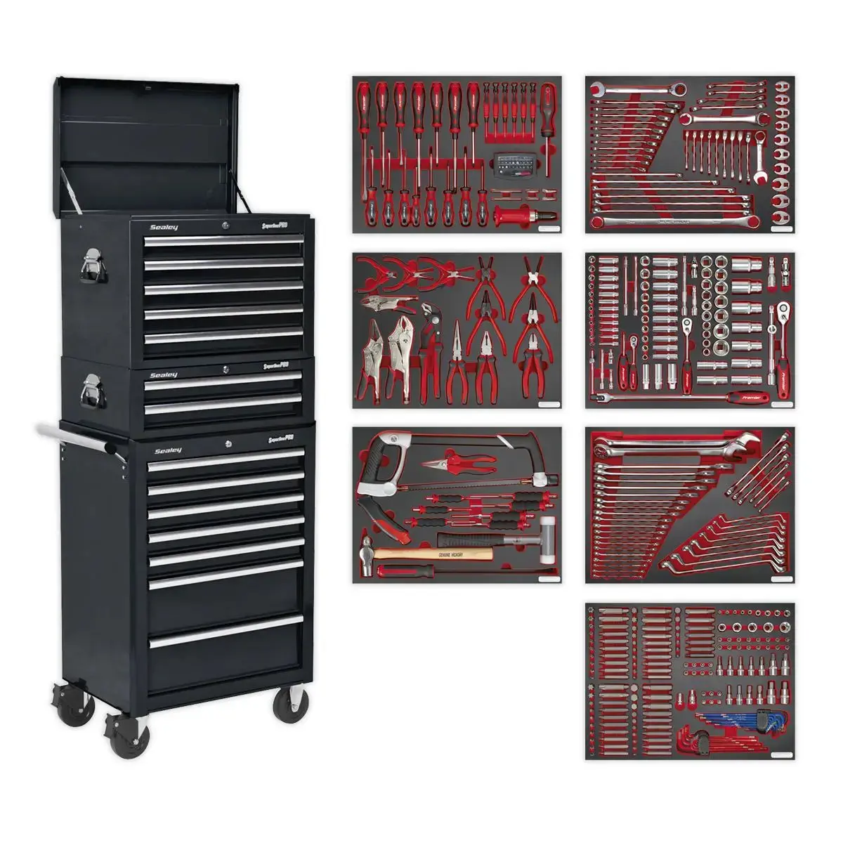 Sealey Superline Pro Tool Chest Combination 14 Drawer With Ball-Bearing Slides - Black & 446Pc Tool Kit 1