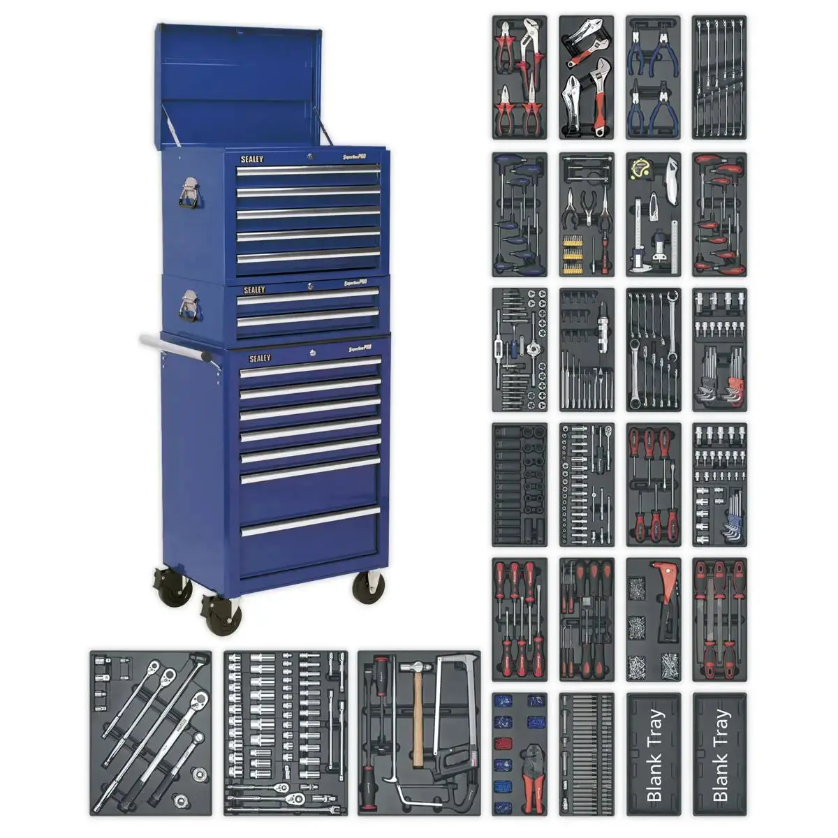 Sealey Superline Pro Tool Chest Combination 14 Drawer With Ball-Bearing Slides - Blue & 1179Pc Tool Kit 1