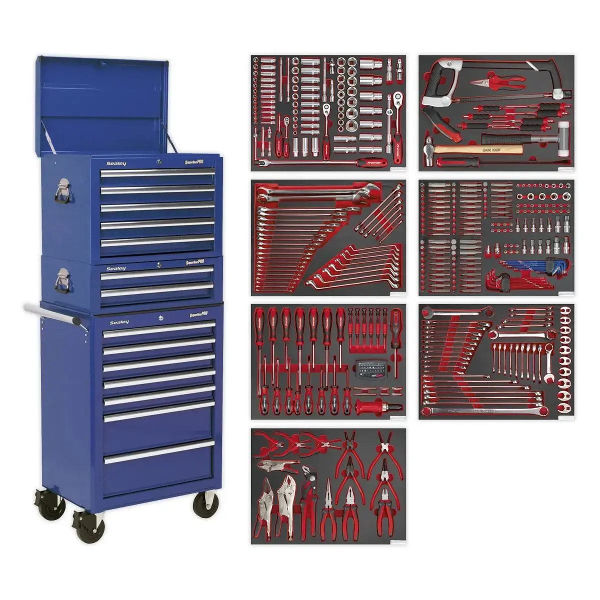 Sealey Superline Pro Tool Chest Combination 14 Drawer With Ball-Bearing Slides - Blue & 446Pc Tool Kit 1