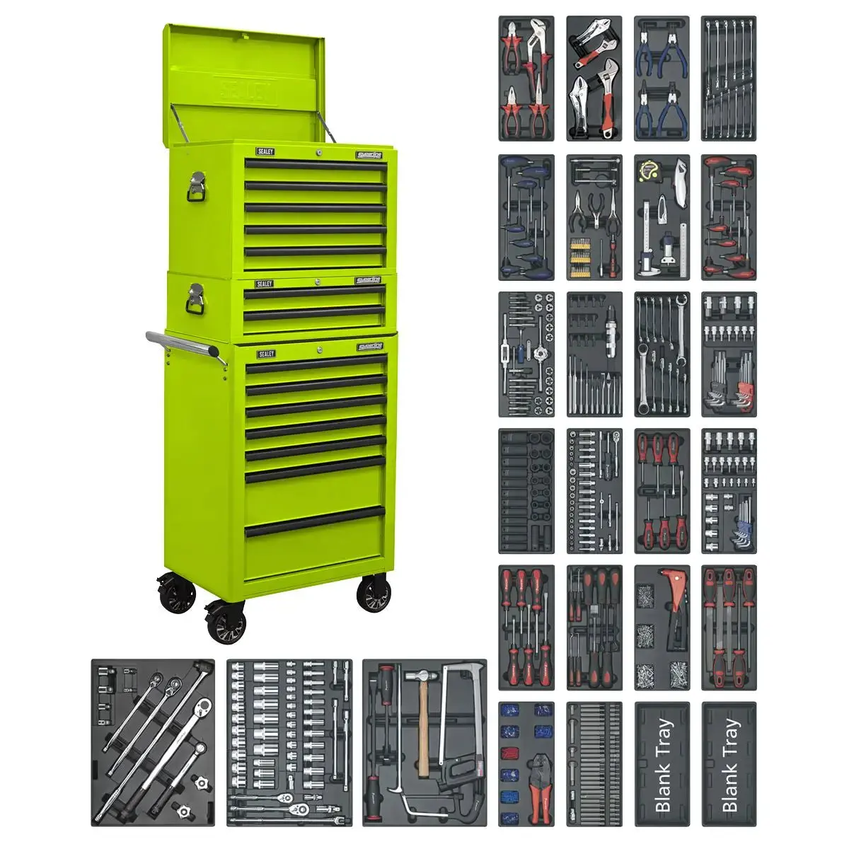 Sealey Superline Pro Tool Chest Combination 14 Drawer With Ball-Bearing Slides - Green & 1179Pc Tool Kit 1