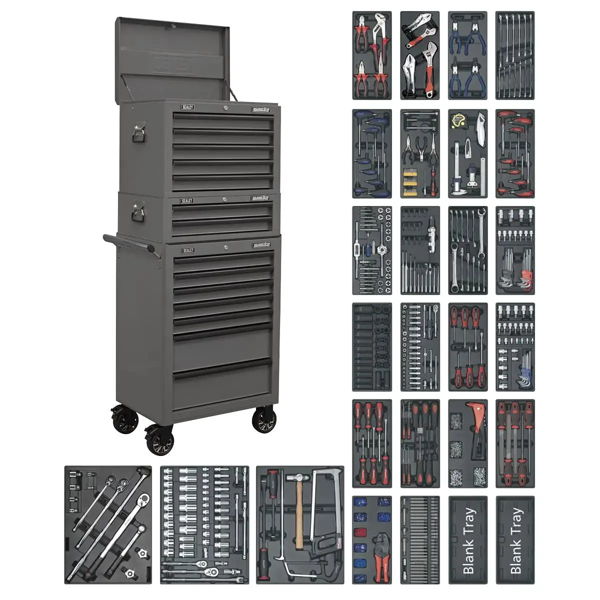 Sealey Superline Pro Tool Chest Combination 14 Drawer With Ball-Bearing Slides - Grey & 1179Pc Tool Kit 1