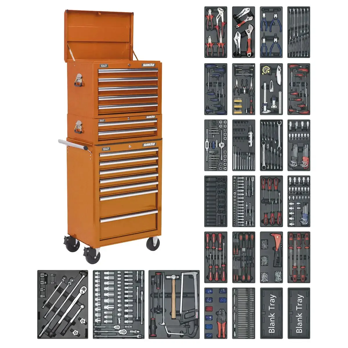 Sealey Superline Pro Tool Chest Combination 14 Drawer With Ball-Bearing Slides - Orange & 1179Pc Tool Kit 1