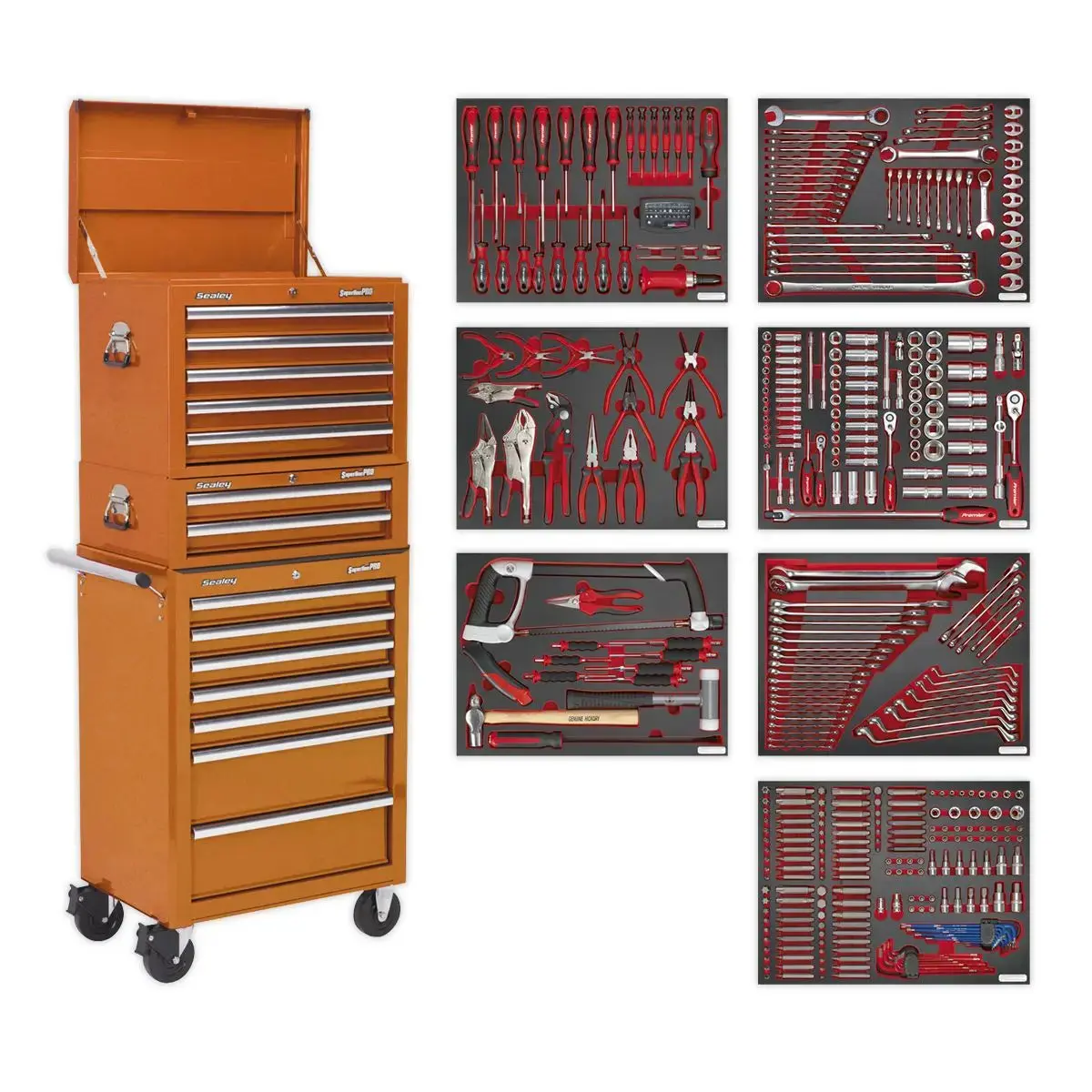 Sealey Superline Pro Tool Chest Combination 14 Drawer With Ball-Bearing Slides - Orange & 446Pc Tool Kit 1