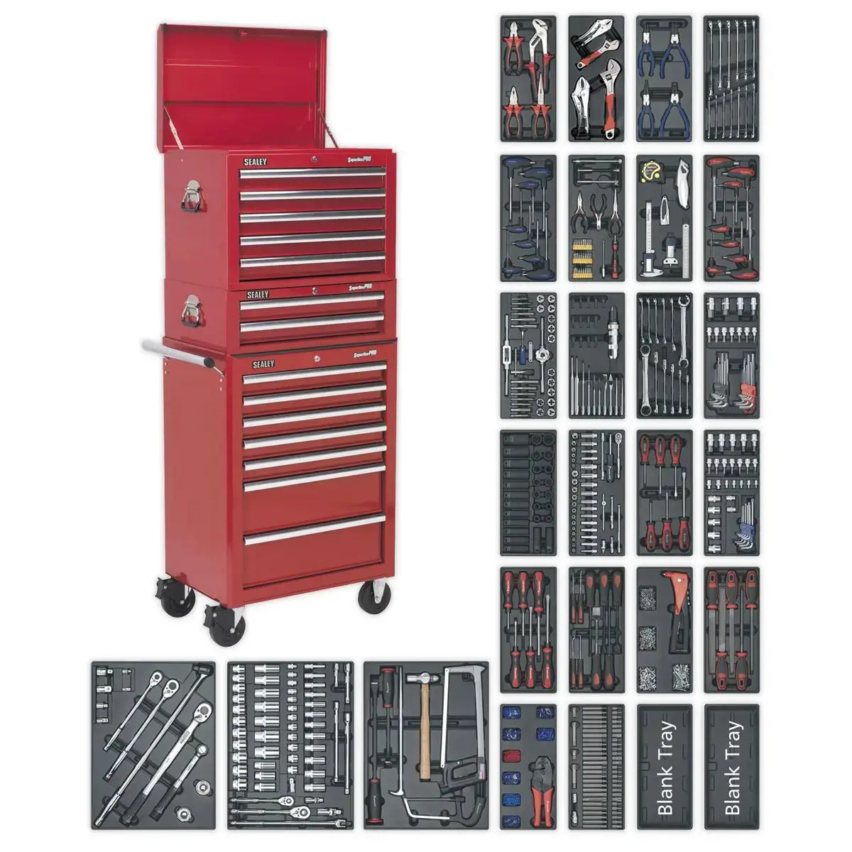 Sealey Superline Pro Tool Chest Combination 14 Drawer With Ball-Bearing Slides - Red & 1179Pc Tool Kit 1
