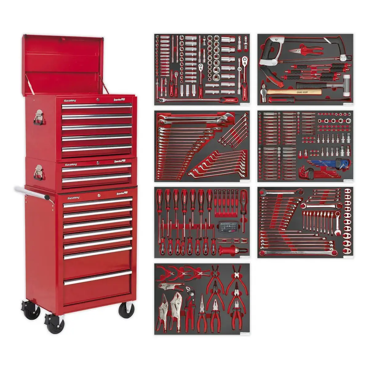 Sealey Superline Pro Tool Chest Combination 14 Drawer With Ball-Bearing Slides - Red & 446Pc Tool Kit 1