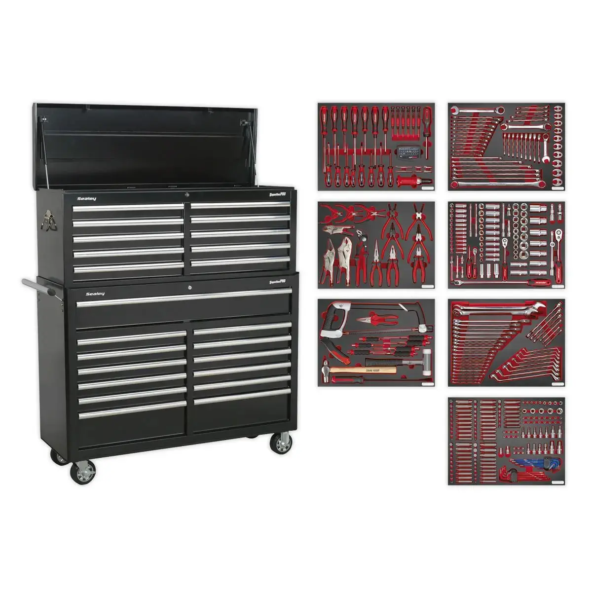 Sealey Superline Pro Tool Chest Combination 23 Drawer With Ball-Bearing Slides - Black With 446Pc Tool Kit 1