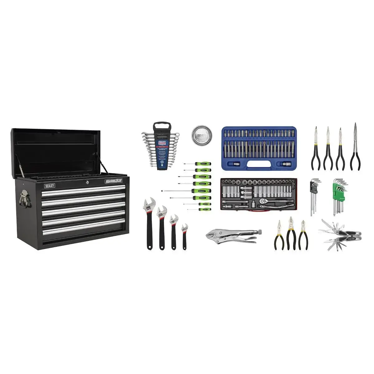 Sealey Superline Pro Topchest 5 Drawer With Ball-Bearing Slides - Black & 140Pc Tool Kit 1