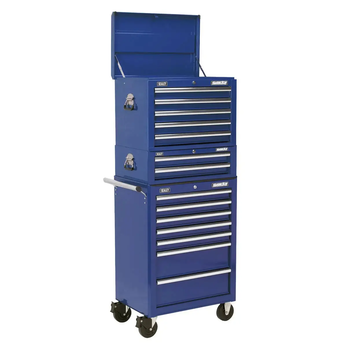 Sealey Superline Pro Topchest, Mid-Box Tool Chest & Rollcab Combination 14 Drawer With Ball-Bearing Slides - Blue 1