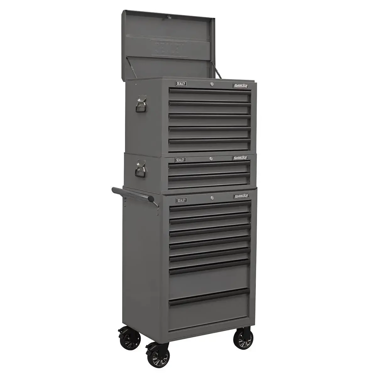 Sealey Superline Pro Topchest, Mid-Box Tool Chest & Rollcab Combination 14 Drawer With Ball-Bearing Slides - Grey 1