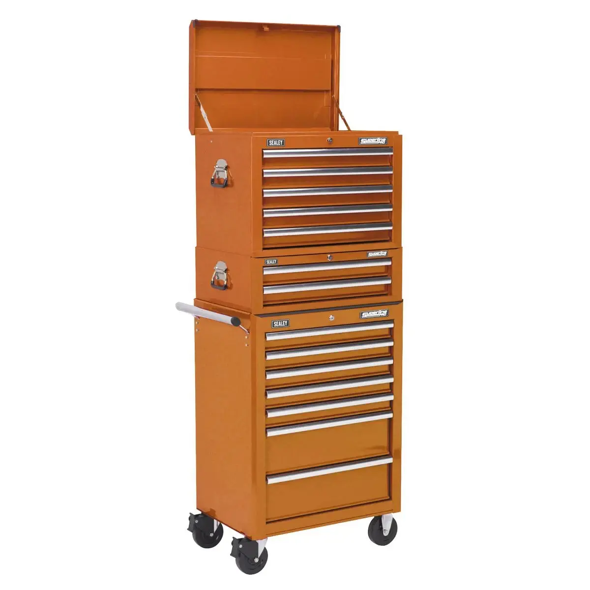 Sealey Superline Pro Topchest, Mid-Box Tool Chest & Rollcab Combination 14 Drawer With Ball-Bearing Slides - Orange 1