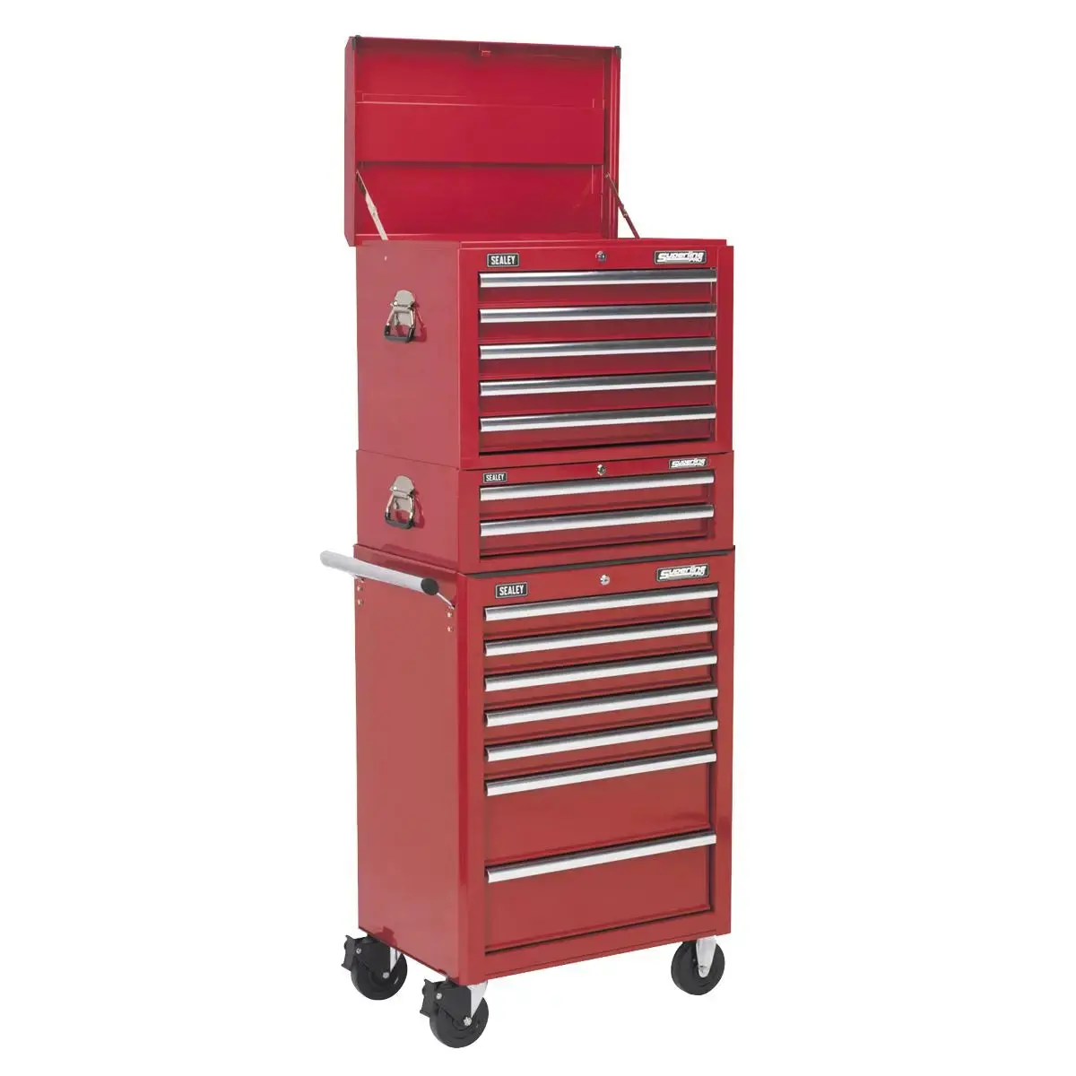Sealey Superline Pro Topchest, Mid-Box Tool Chest & Rollcab Combination 14 Drawer With Ball-Bearing Slides - Red 1