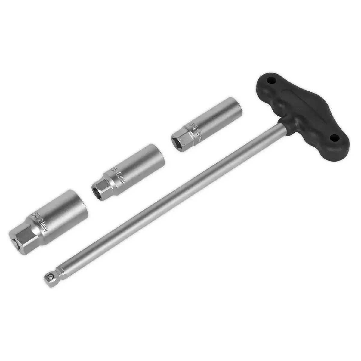 Sealey T-Bar & Rubber Insert Spark Plug Socket Set 4Pc 3/8"Sq Drive 1
