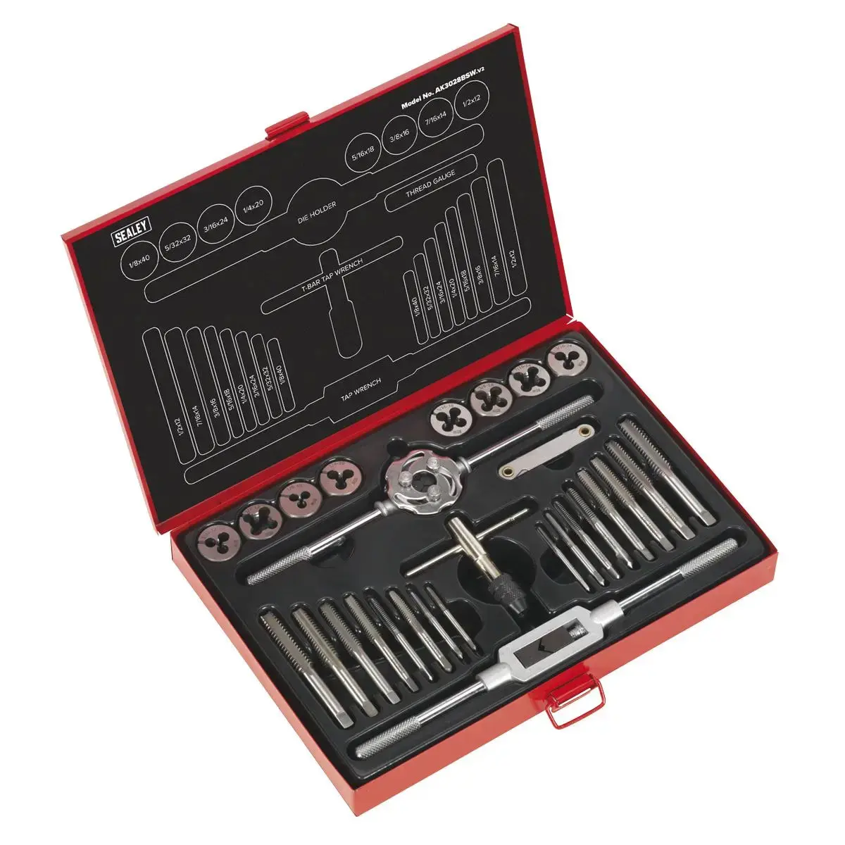 Sealey Tap & Die Set 28Pc Split Dies Imperial Bsw 1