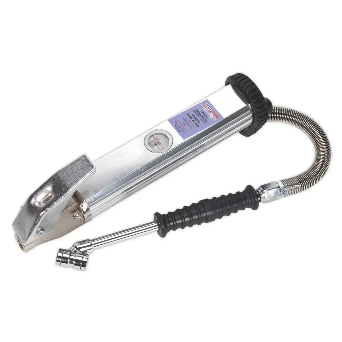 Sealey Tyre Inflator Long Type With Twin Push-On Connector 1