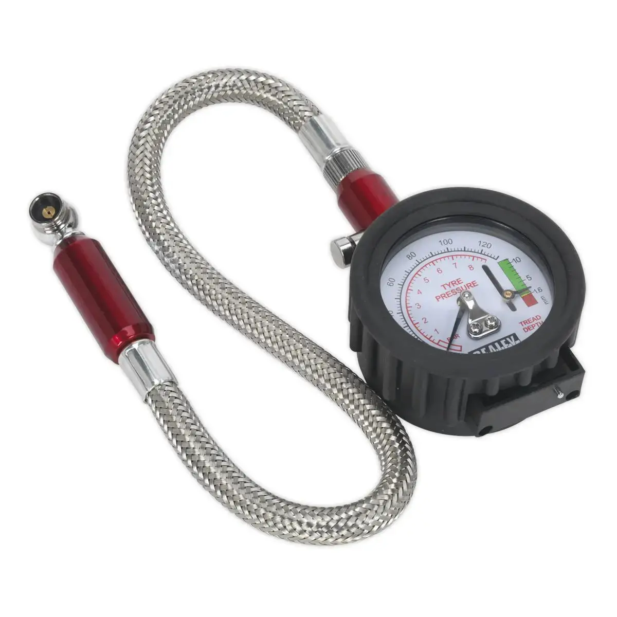 Sealey Tyre Pressure Gauge & Tyre Tread Depth Gauge - Flexible Hose 0-8Bar(0-120Psi) 1