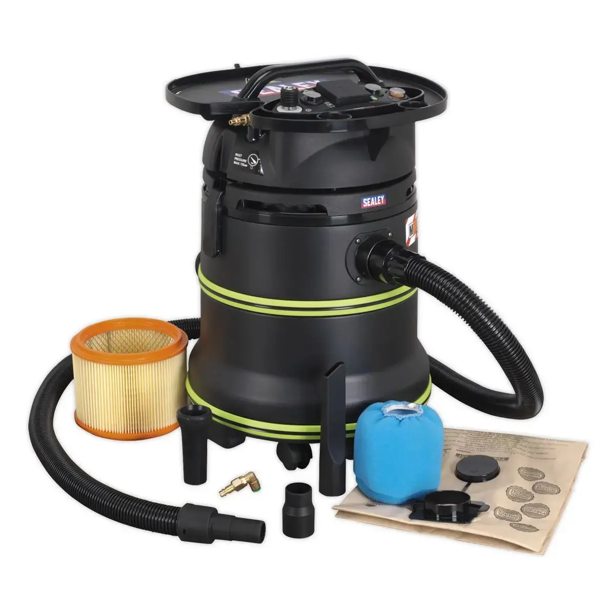 Sealey Vacuum Cleaner Industrial Dust-Free Wet/Dry 35L 1000W/230V Plastic Drum M-Class Self-Clean Filter 1
