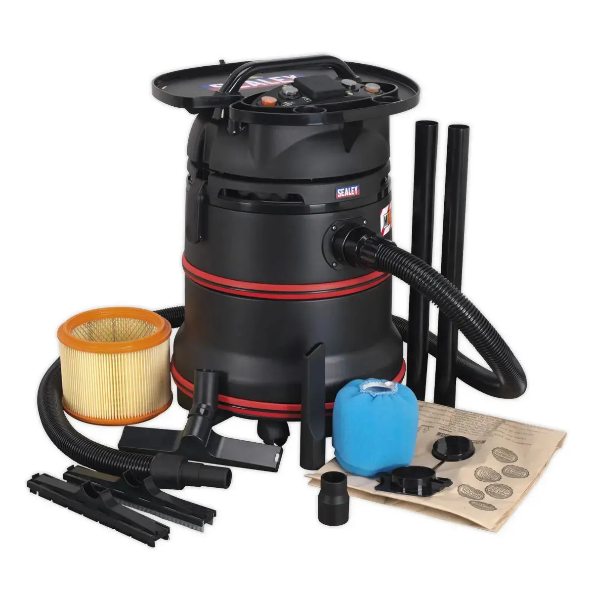 Sealey Vacuum Cleaner Industrial Wet/Dry 35L 1200W/230V Plastic Drum M Class Filtration Self-Clean Filter 1