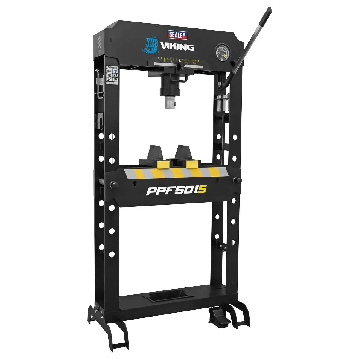 Sealey Viking Floor Type Air/Hydraulic Press With Sliding Ram & Foot Pedal 50 Tonne 1