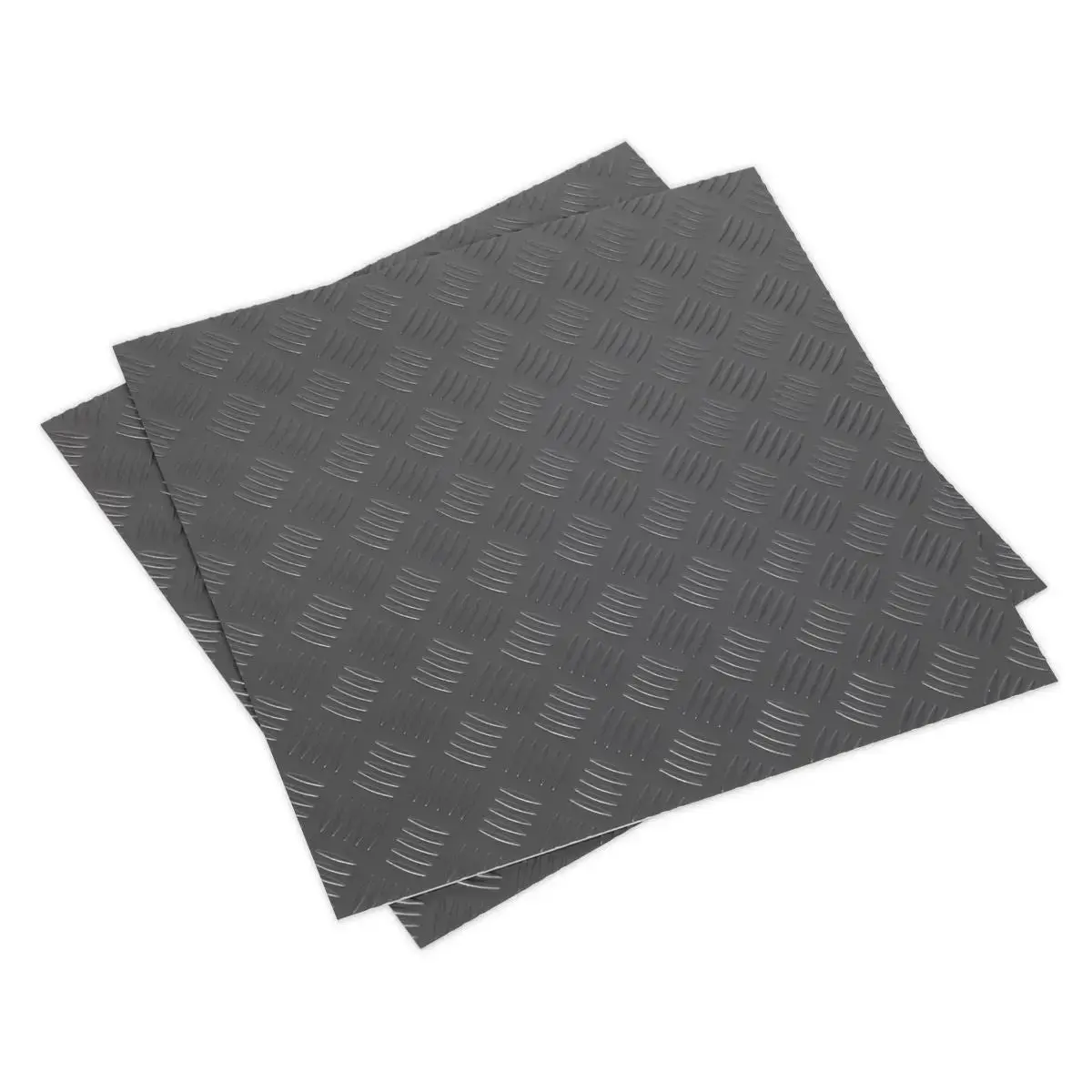 Sealey Vinyl Floor Tile With Peel & Stick Backing - Silver Treadplate Pack Of 16 1