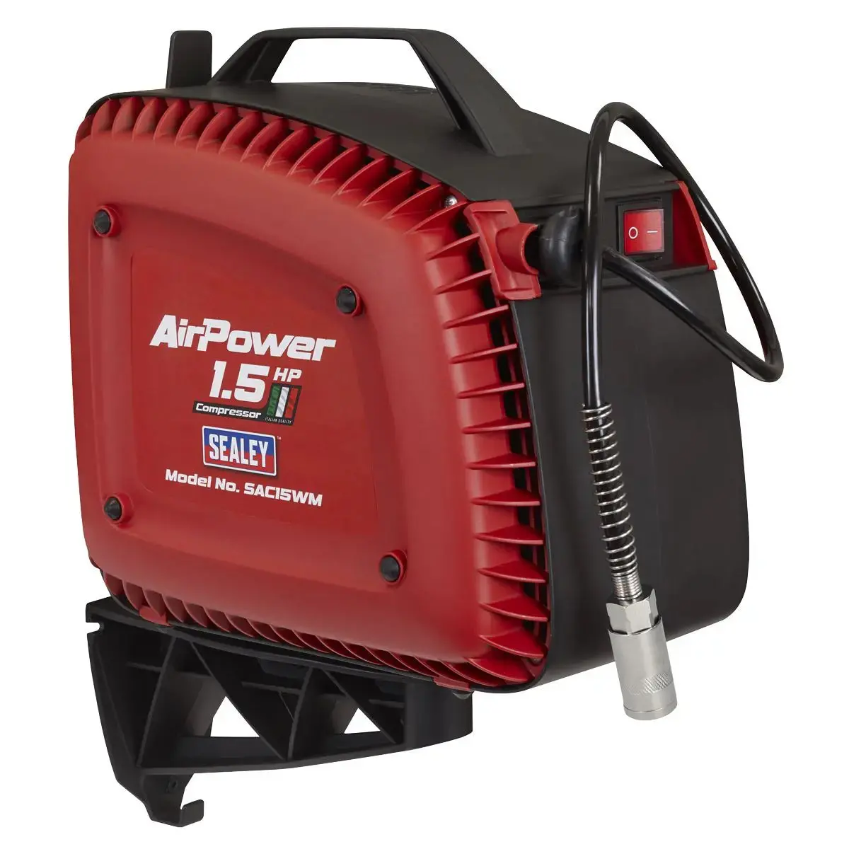 Sealey Wall Mounting Oil Free Air Compressor 1.5Hp With 7M Retractable Hose Reel 1