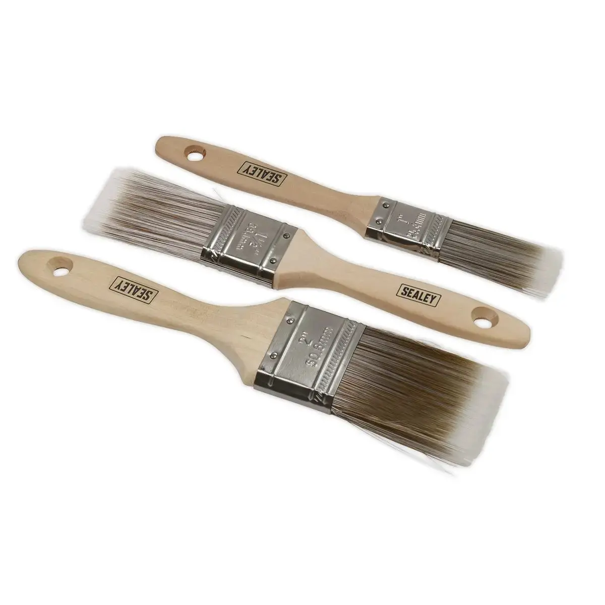Sealey Wooden Handle Paint Brush Set 3Pc 1