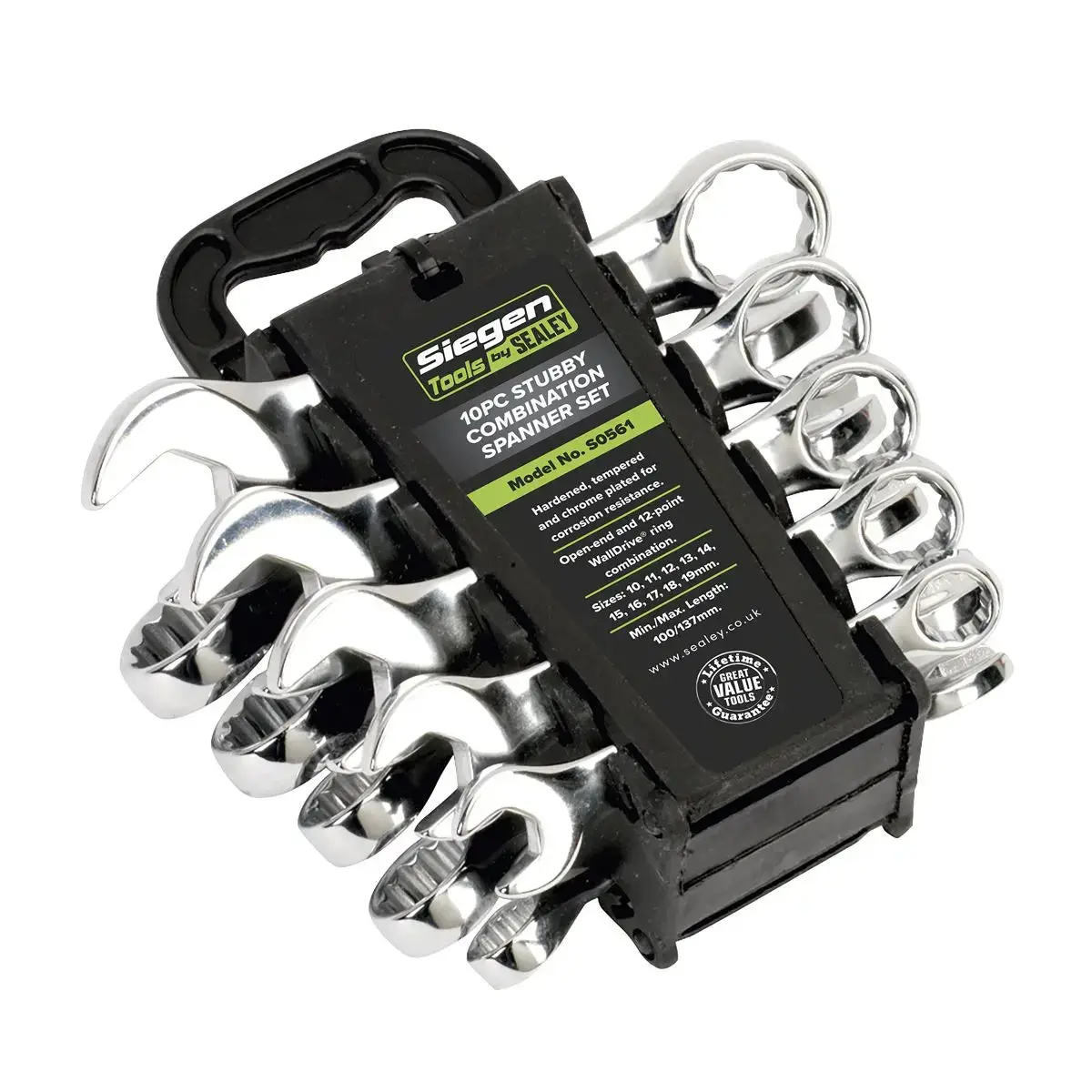 Siegen 10 Piece Stubby Combination Spanner Set 10-19Mm Open End Ring Carry Case 1