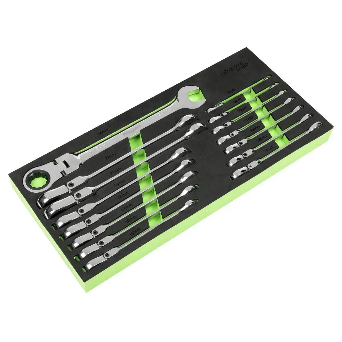 Siegen By Sealey Flexi-Head Combination Ratchet Spanner Set 15Pc 1