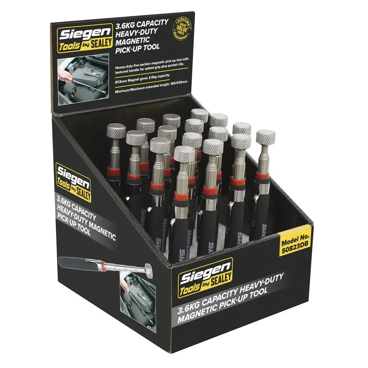 Siegen By Sealey Heavy-Duty Magnetic Pick-Up Tool 3.6Kg Capacity Display Box Of 16 1