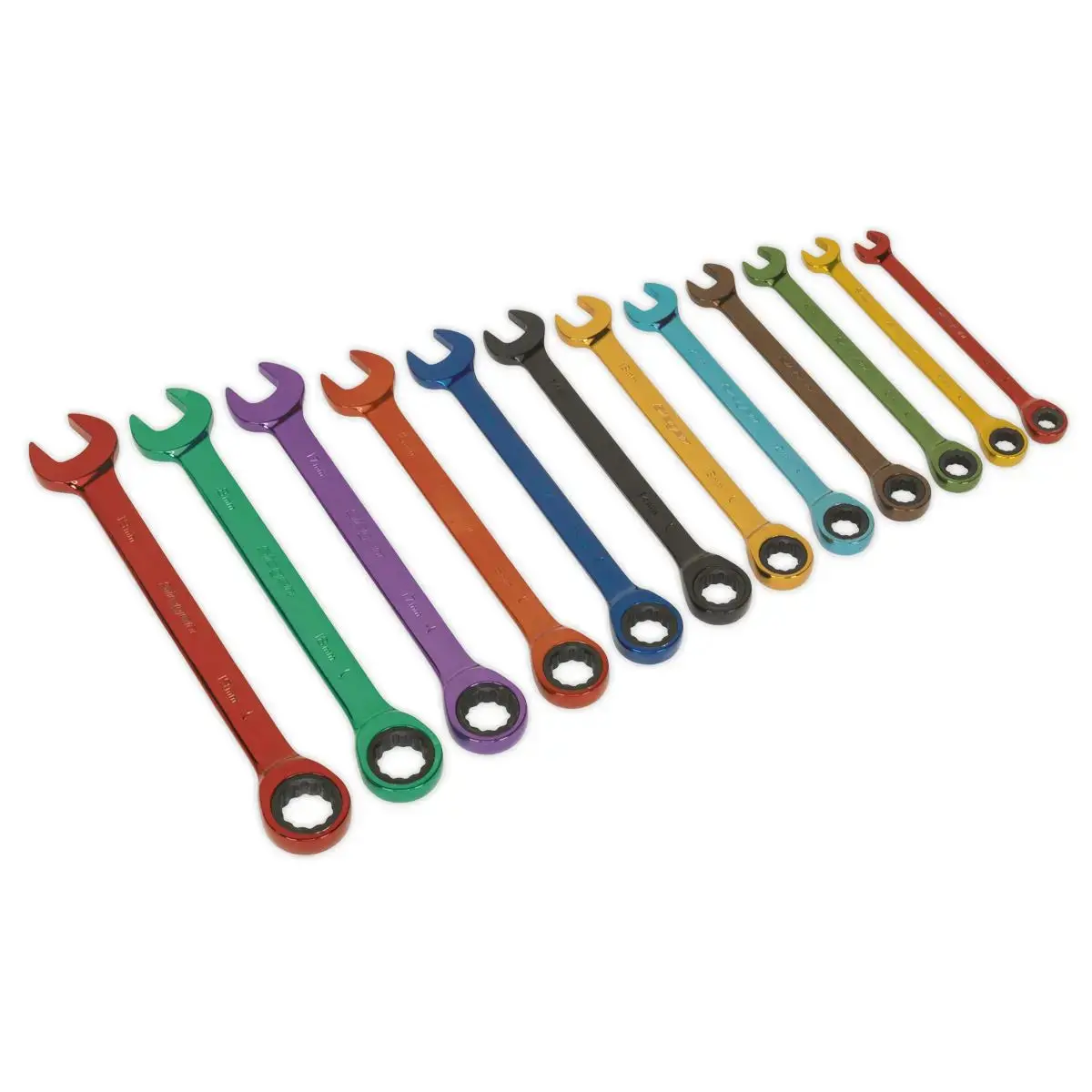 Siegen By Sealey Ratchet Combination Spanner Set 12Pc Multi-Coloured Metric 1
