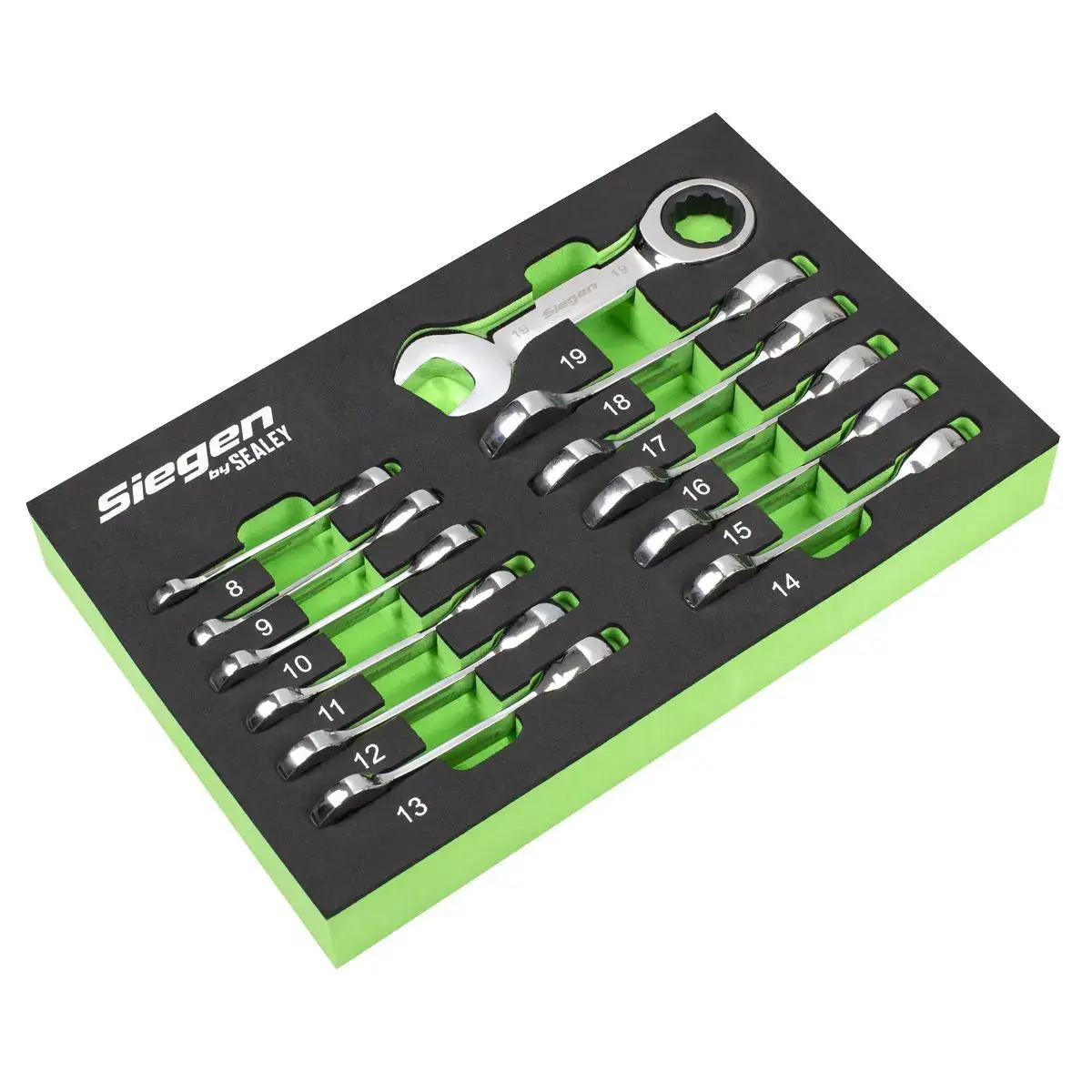 Siegen By Sealey Stubby Combination Ratchet Spanner Set In Eva Foam Tray 12Pc 1