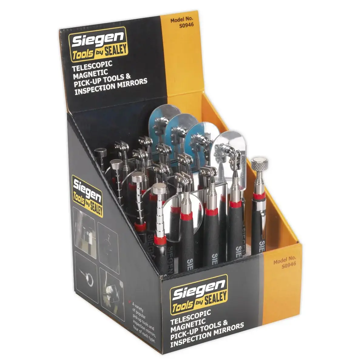 Siegen By Sealey Telescopic Magnetic Pick-Up Tools & Inspection Mirrors - Display Box Of 20 1