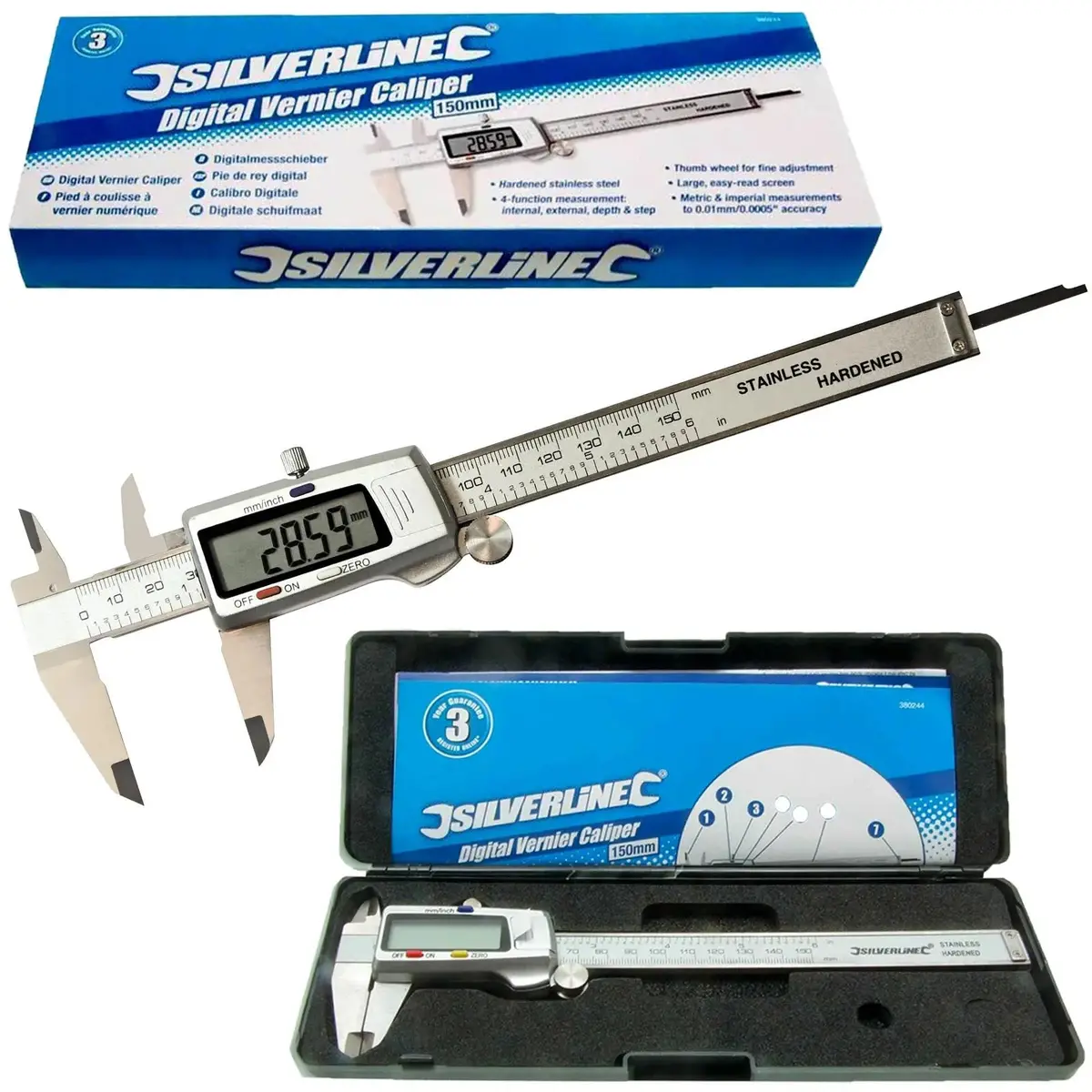 Silverline 0-150Mm Digital Vernier Caliper Internal External Depth Measure 1
