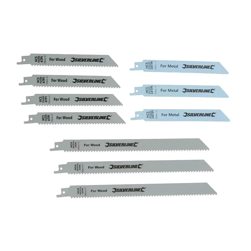 Silverline 10 Pack Recipro Saw Blade Set Sabre Metal Wood 150, 240Mm 1