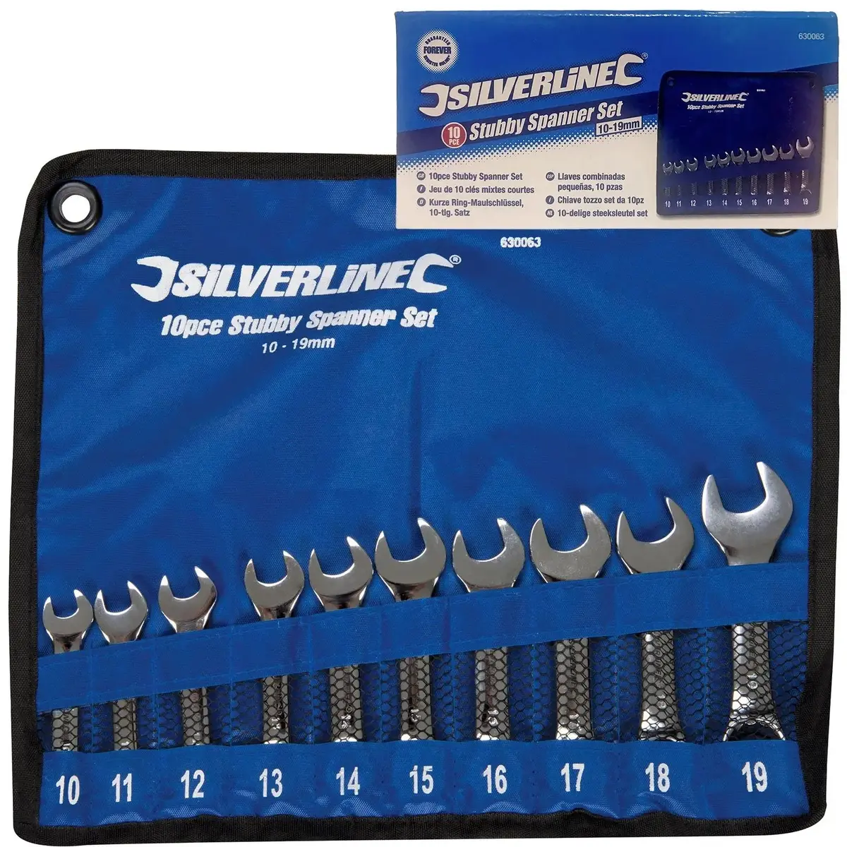 Silverline 10 Piece Stubby Spanner Set Open Bi-Hexagonal Wrench Engineering 1