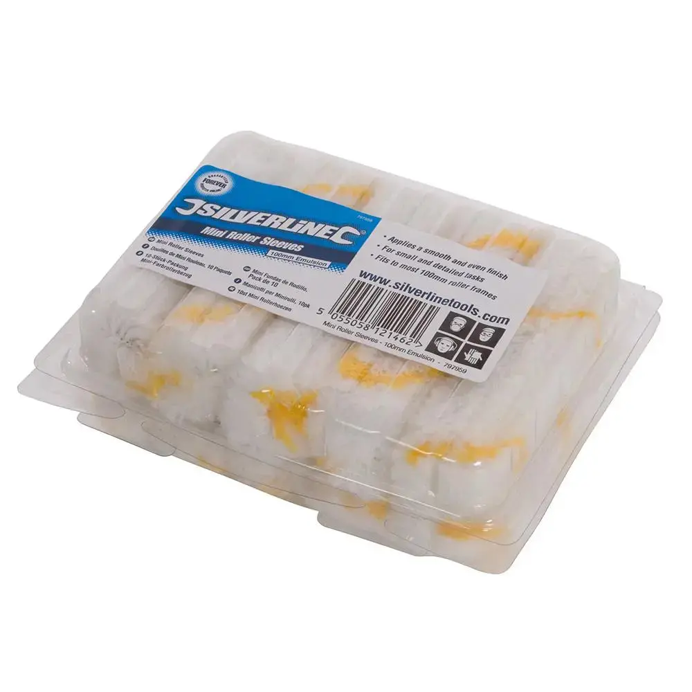 Silverline 100Mm Mini Roller Sleeves 10Pk Emulsion 797959 1