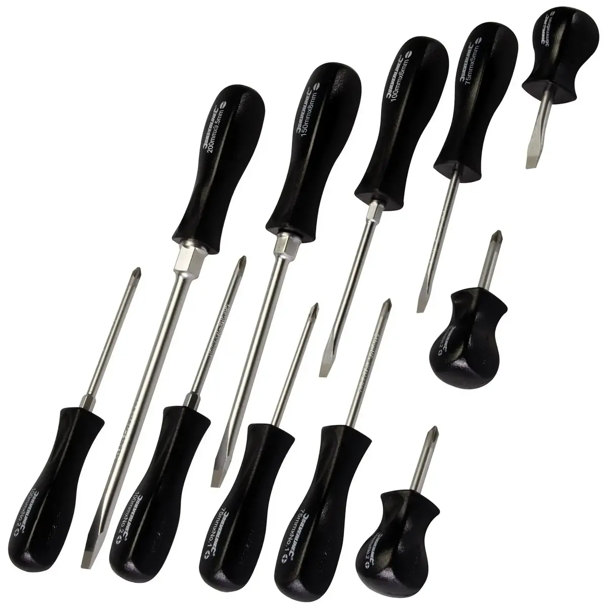 Silverline 11 Piece Mechanics Screwdriver Set Slotted Phillips Pozi 38-200Mm 1