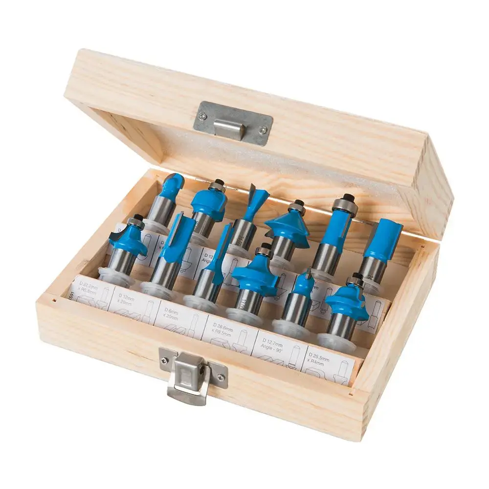 Silverline 12 Piece 12Mm Shank Tct Router Bit Set In Wooden Case Cutter Cove 1