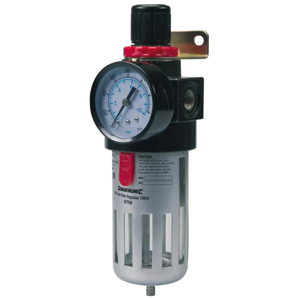 Silverline 150Ml Air Filter Regulator Water Trap Pressure Tool Wall Mounted 1