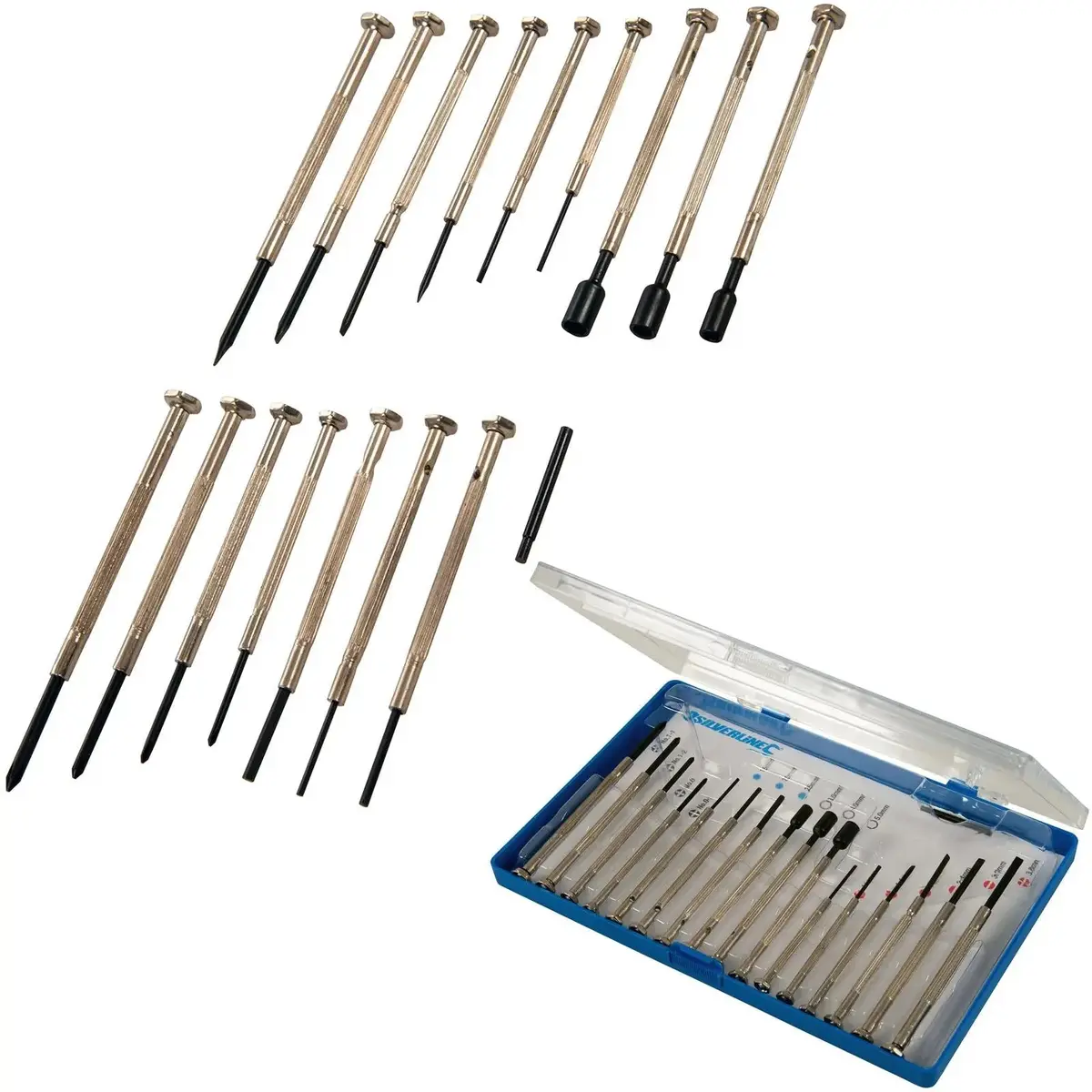 Silverline 16 Piece Jewellers Screwdriver Set Phillips Slotted Hex Nut Driver 1