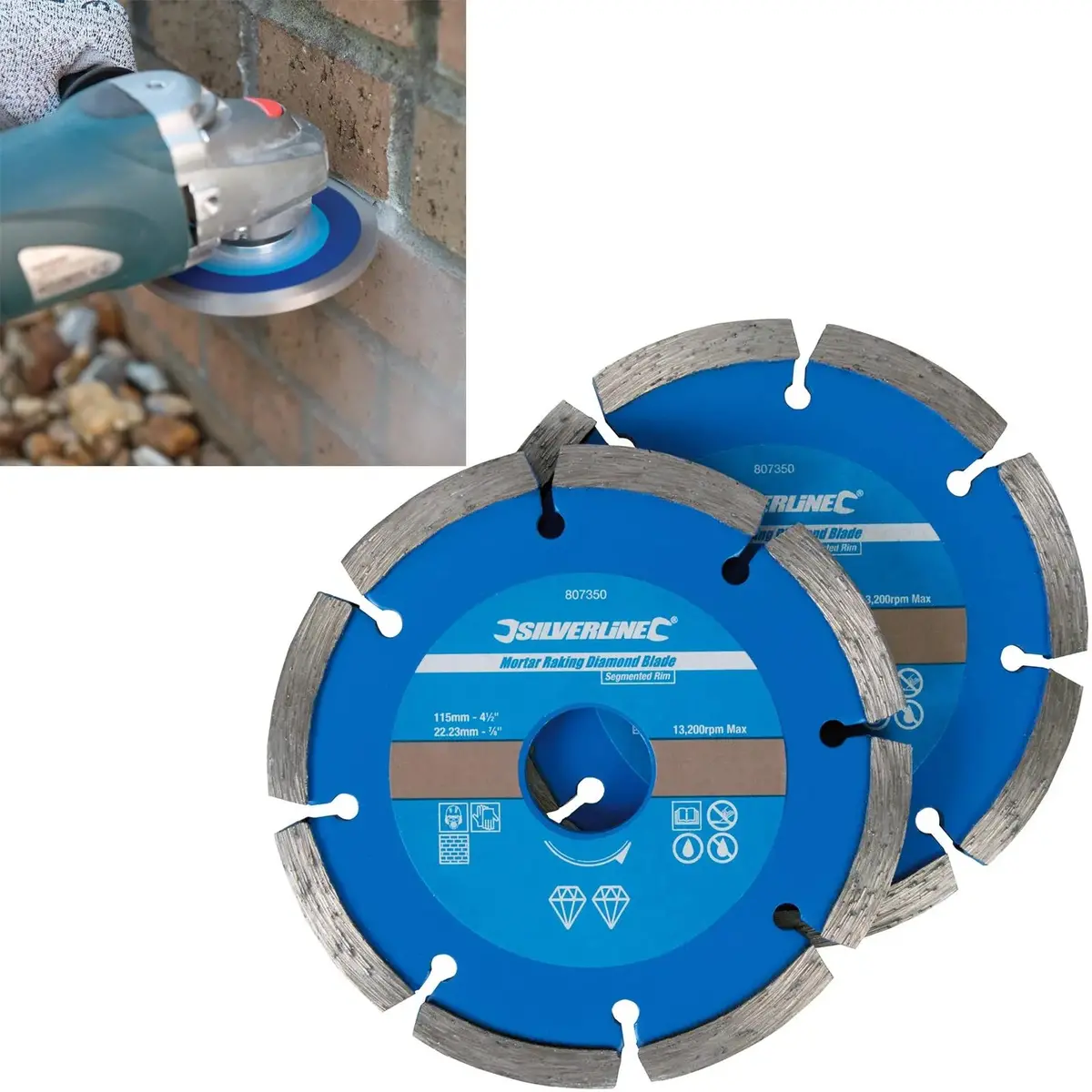 Silverline 2 Piece Segmented Mortar Rake Diamond Blade Cutting Angle Grinder 1