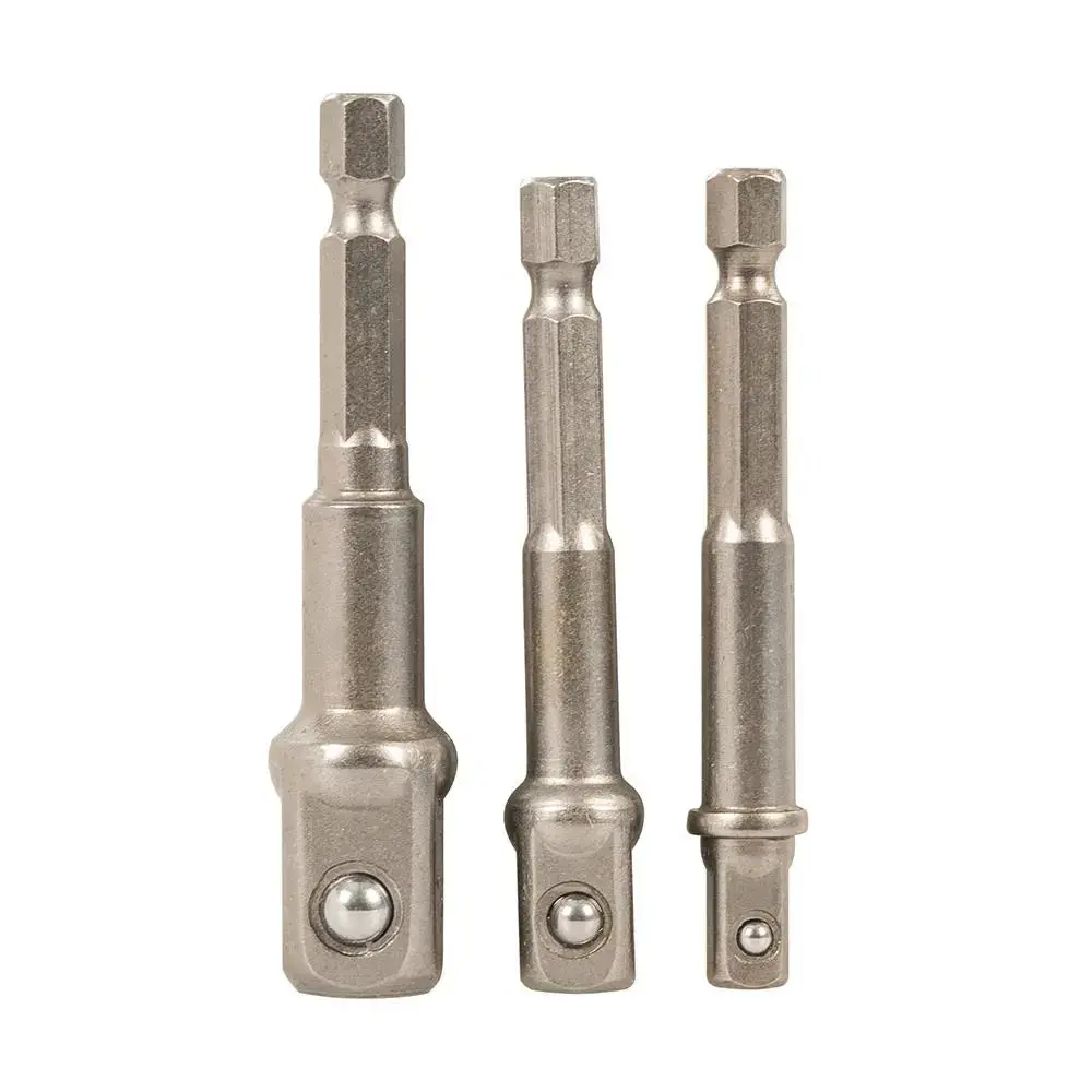 Silverline 3 Piece Hex Socket Driver Set Shank 1/4", 3/8" & 1/2" Drill Adaptor Converter 1
